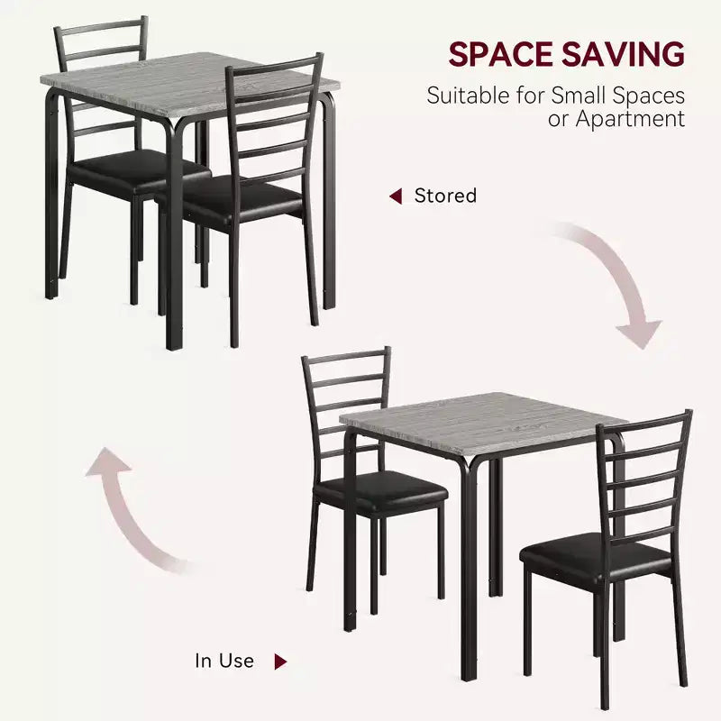 Set di 3 pezzi con tavolo e sedie per cucina/sala da pranzo, set moderno per due, 2 sedie con schienale in metallo, per angolo pranzo, cucina, sala da pranzo
