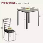Set di 3 pezzi con tavolo e sedie per cucina/sala da pranzo, set moderno per due, 2 sedie con schienale in metallo, per angolo pranzo, cucina, sala da pranzo