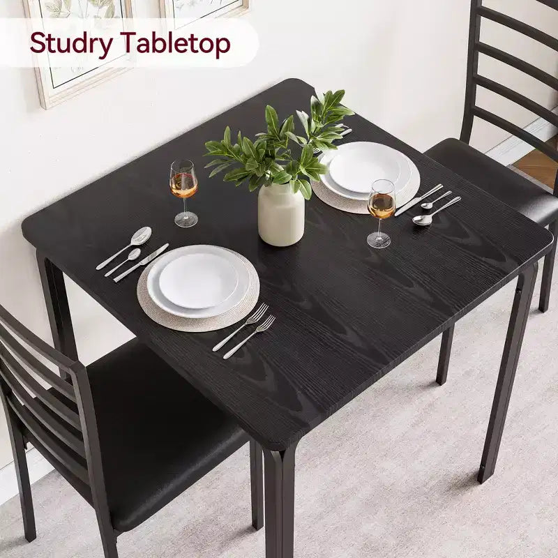 Set di 3 pezzi con tavolo e sedie per cucina/sala da pranzo, set moderno per due, 2 sedie con schienale in metallo, per angolo pranzo, cucina, sala da pranzo
