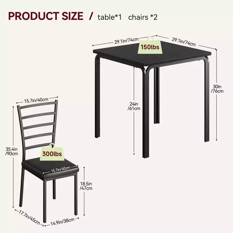 Set di 3 pezzi con tavolo e sedie per cucina/sala da pranzo, set moderno per due, 2 sedie con schienale in metallo, per angolo pranzo, cucina, sala da pranzo