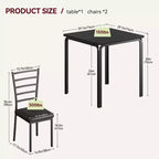 Set di 3 pezzi con tavolo e sedie per cucina/sala da pranzo, set moderno per due, 2 sedie con schienale in metallo, per angolo pranzo, cucina, sala da pranzo