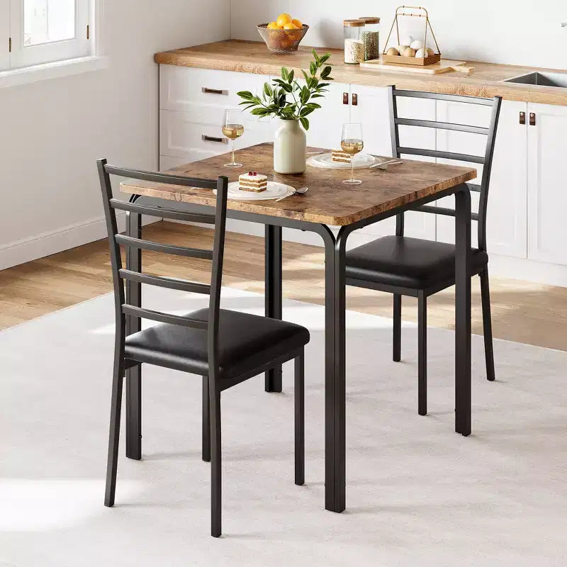 Set di 3 pezzi con tavolo e sedie per cucina/sala da pranzo, set moderno per due, 2 sedie con schienale in metallo, per angolo pranzo, cucina, sala da pranzo