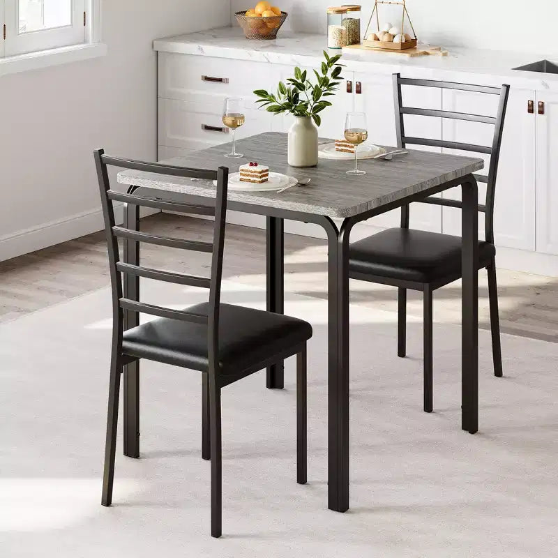 Set di 3 pezzi con tavolo e sedie per cucina/sala da pranzo, set moderno per due, 2 sedie con schienale in metallo, per angolo pranzo, cucina, sala da pranzo