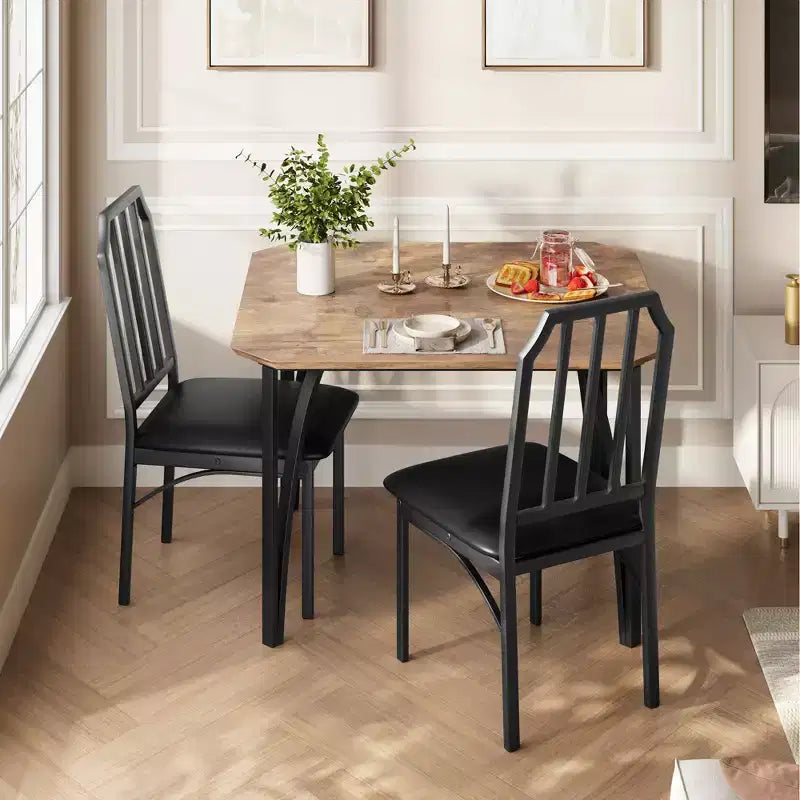 Dining Table, Industrial Modern Wood Farmhouse Square Kitchen Table with Upholstered Chairs, Dining Room Furniture