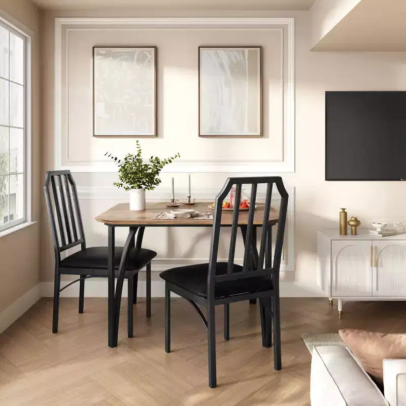 Dining Table, Industrial Modern Wood Farmhouse Square Kitchen Table with Upholstered Chairs, Dining Room Furniture