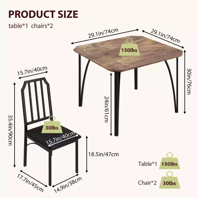 Dining Table, Industrial Modern Wood Farmhouse Square Kitchen Table with Upholstered Chairs, Dining Room Furniture