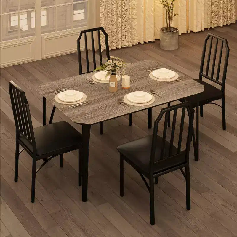 Dining Table, Industrial Modern Wood Farmhouse Square Kitchen Table with Upholstered Chairs, Dining Room Furniture