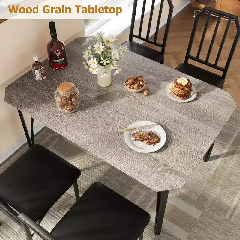 Dining Table, Industrial Modern Wood Farmhouse Square Kitchen Table with Upholstered Chairs, Dining Room Furniture
