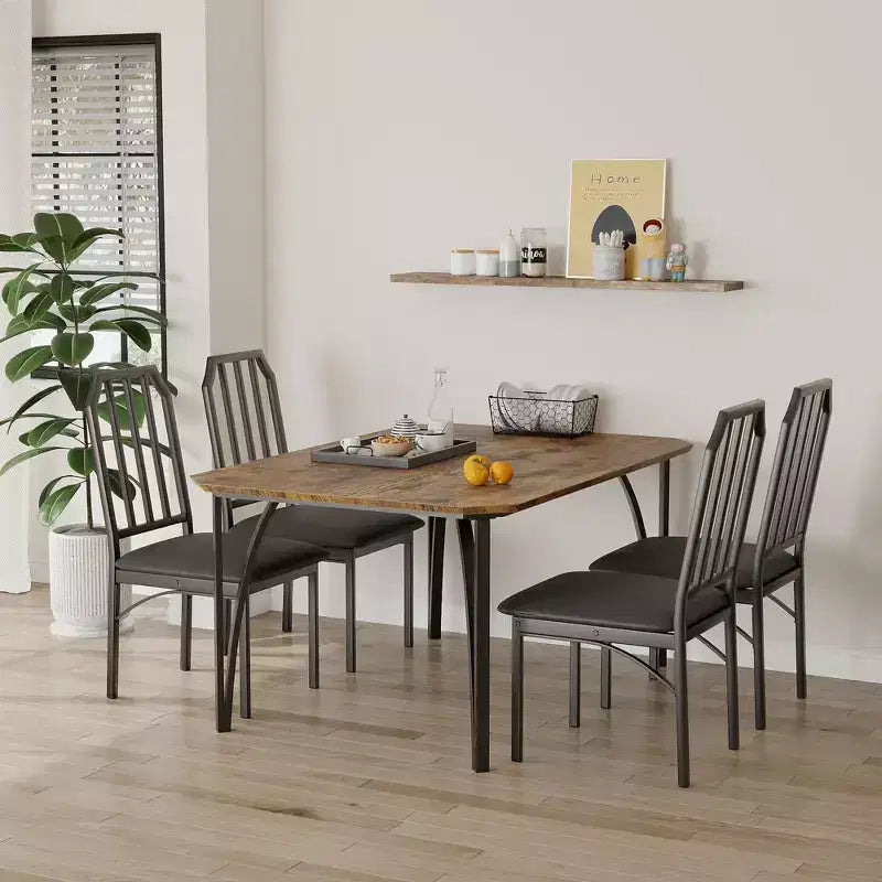 Dining Table, Industrial Modern Wood Farmhouse Square Kitchen Table with Upholstered Chairs, Dining Room Furniture