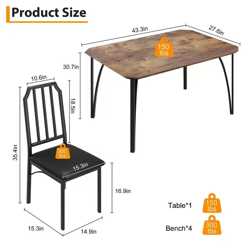 Dining Table, Industrial Modern Wood Farmhouse Square Kitchen Table with Upholstered Chairs, Dining Room Furniture