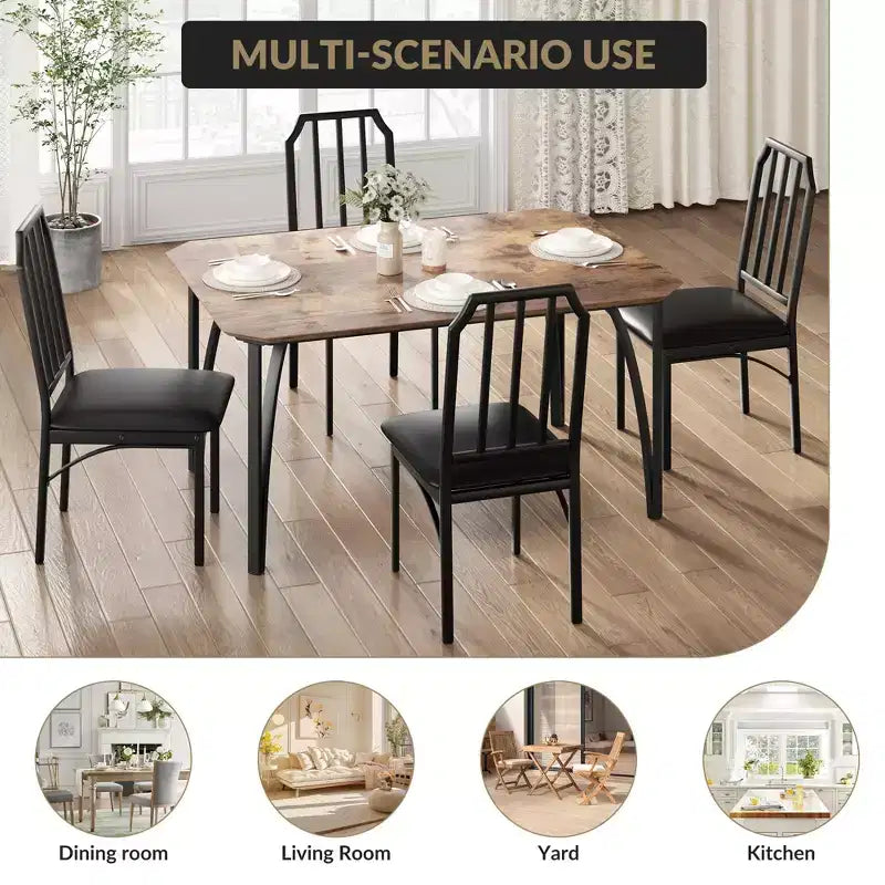 Dining Table, Industrial Modern Wood Farmhouse Square Kitchen Table with Upholstered Chairs, Dining Room Furniture