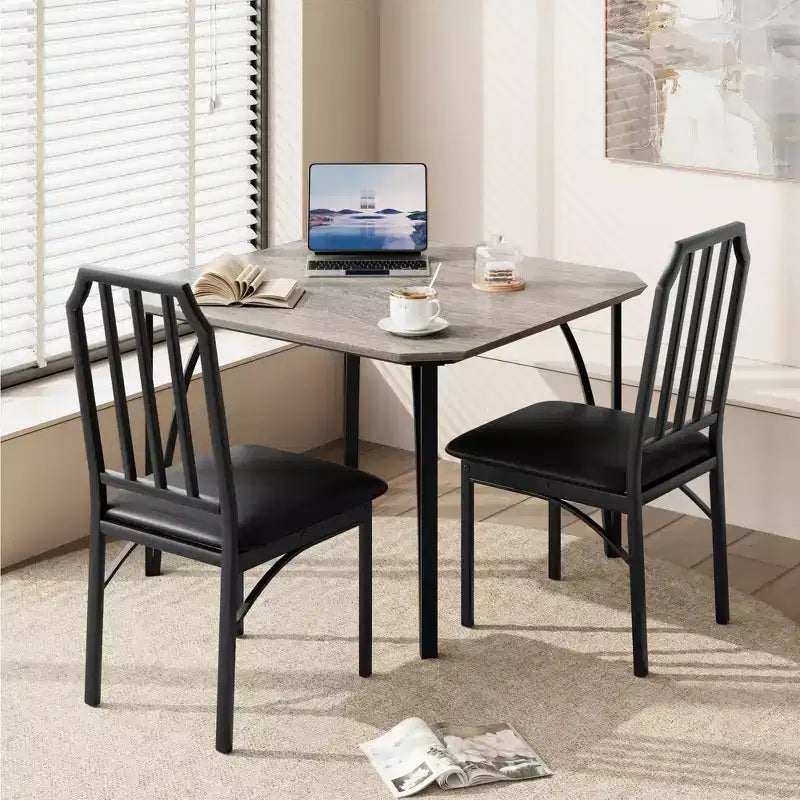 Dining Table, Industrial Modern Wood Farmhouse Square Kitchen Table with Upholstered Chairs, Dining Room Furniture