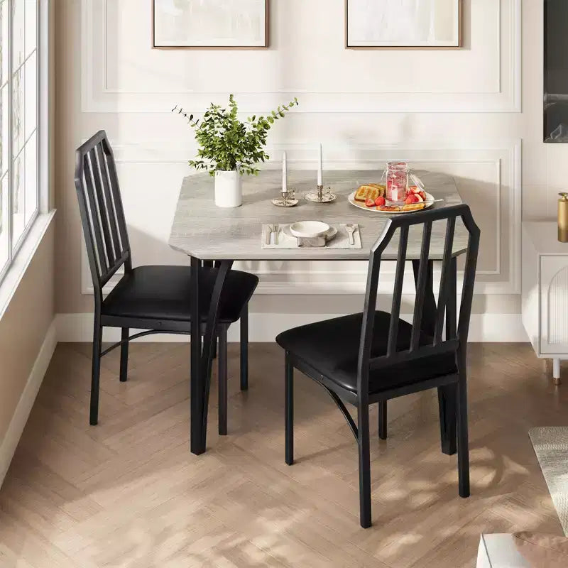 Dining Table, Industrial Modern Wood Farmhouse Square Kitchen Table with Upholstered Chairs, Dining Room Furniture