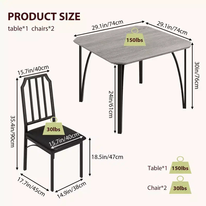 Dining Table, Industrial Modern Wood Farmhouse Square Kitchen Table with Upholstered Chairs, Dining Room Furniture