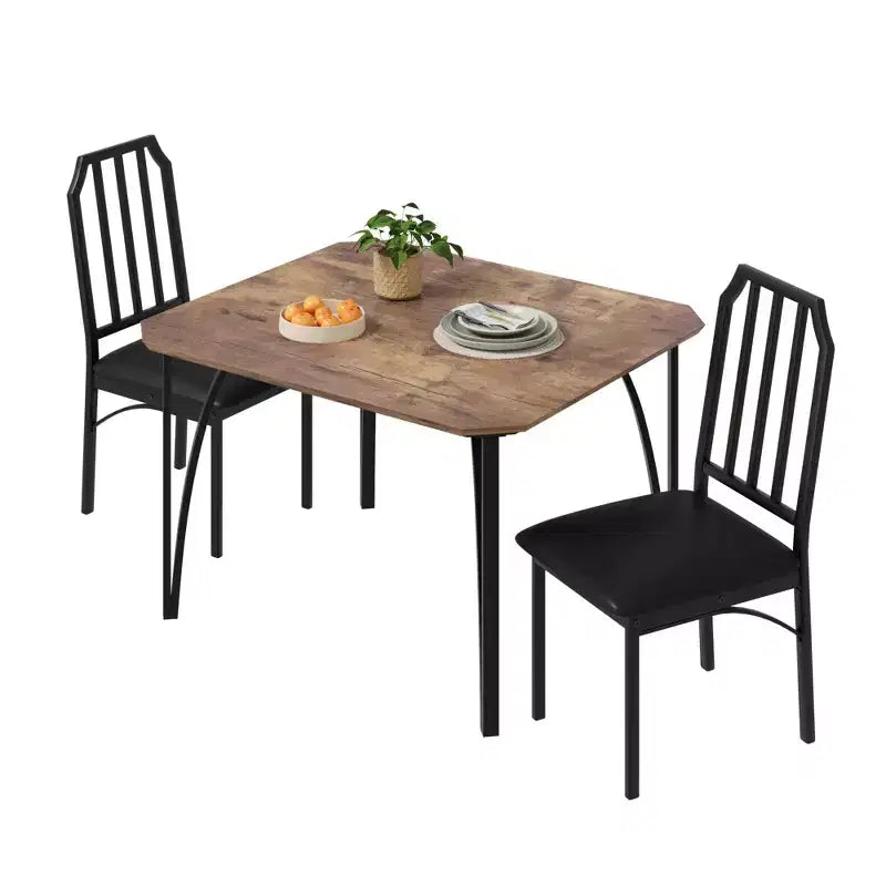 Dining Table, Industrial Modern Wood Farmhouse Square Kitchen Table with Upholstered Chairs, Dining Room Furniture