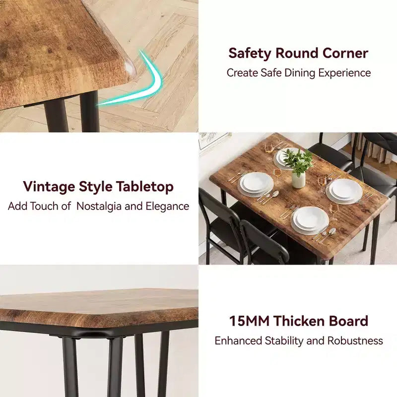 Dining Table Set for 4, Rectangular Kitchen Table and Dinette Accent Set, Modern Wooden Dining Room Furniture Set, for Kitchen Room, Home