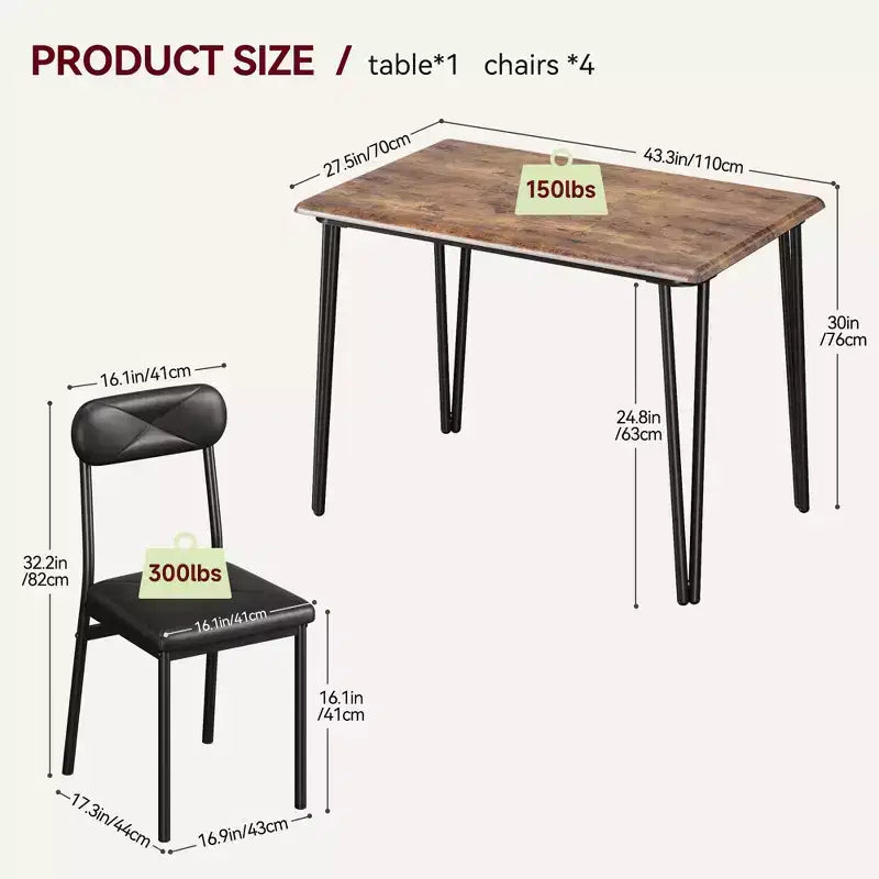 Dining Table Set for 4, Rectangular Kitchen Table and Dinette Accent Set, Modern Wooden Dining Room Furniture Set, for Kitchen Room, Home