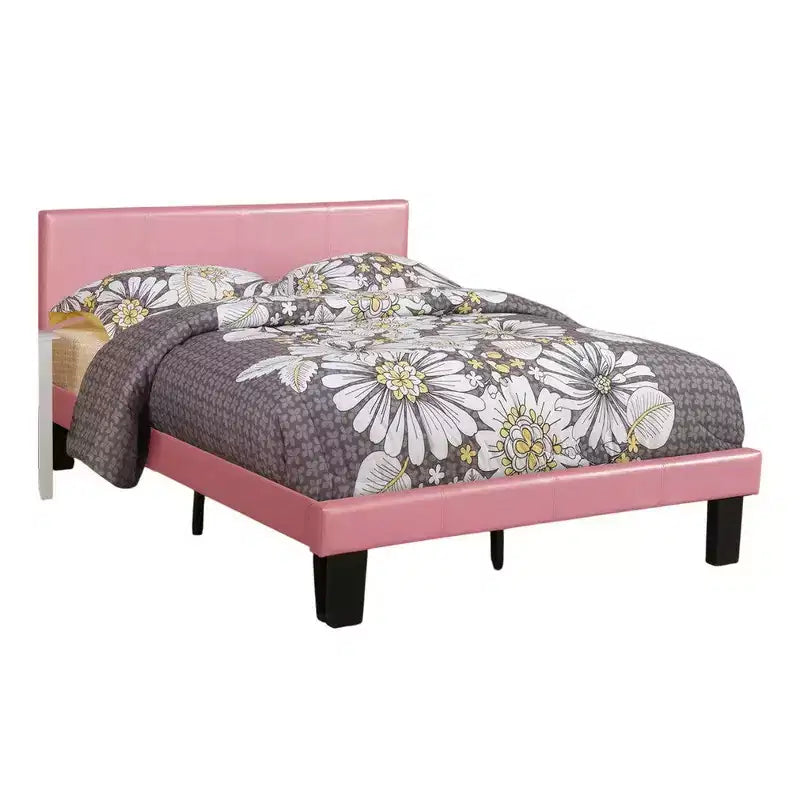 Royal Hampton Wooden Full Bed with Faux Leather Upholstery, Pink