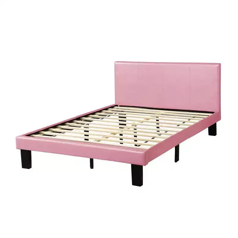 Royal Hampton Wooden Full Bed with Faux Leather Upholstery, Pink