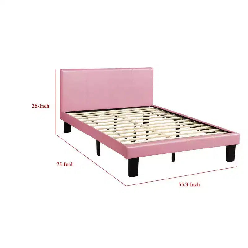 Royal Hampton Wooden Full Bed with Faux Leather Upholstery, Pink