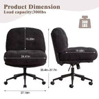 Cross-Leg Chair on Wheels: Wider Thick Seat, Swivel Ergonomic Desk/Vanity, Black