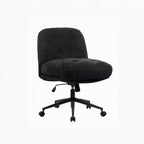 Cross-Leg Chair on Wheels: Wider Thick Seat, Swivel Ergonomic Desk/Vanity, Black