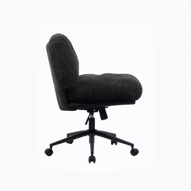 Cross-Leg Chair on Wheels: Wider Thick Seat, Swivel Ergonomic Desk/Vanity, Black