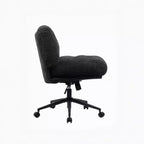 Cross-Leg Chair on Wheels: Wider Thick Seat, Swivel Ergonomic Desk/Vanity, Black