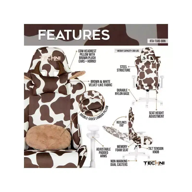 Sedia da gaming TS85 Brown COW Series