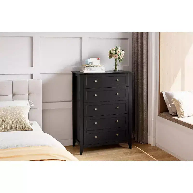 Drawer Tall Nightstand, Farmhouse Style Wooden Storage Cabinet with Deep Drawers & Metal Knobs,for Bedroom, Living Room, and HallwayBLACK