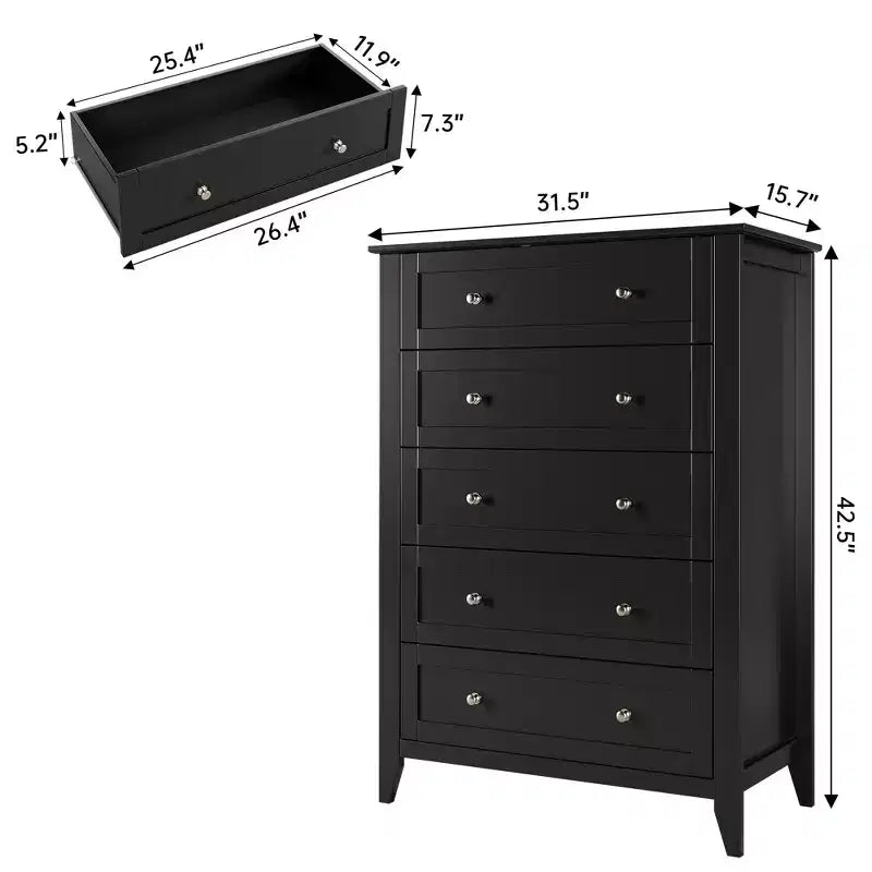 Comodino alto con cassetti, Mobile contenitore in legno stile rustico con cassetti profondi e maniglie in metallo, per camera da letto, soggiorno e ingressoNERO