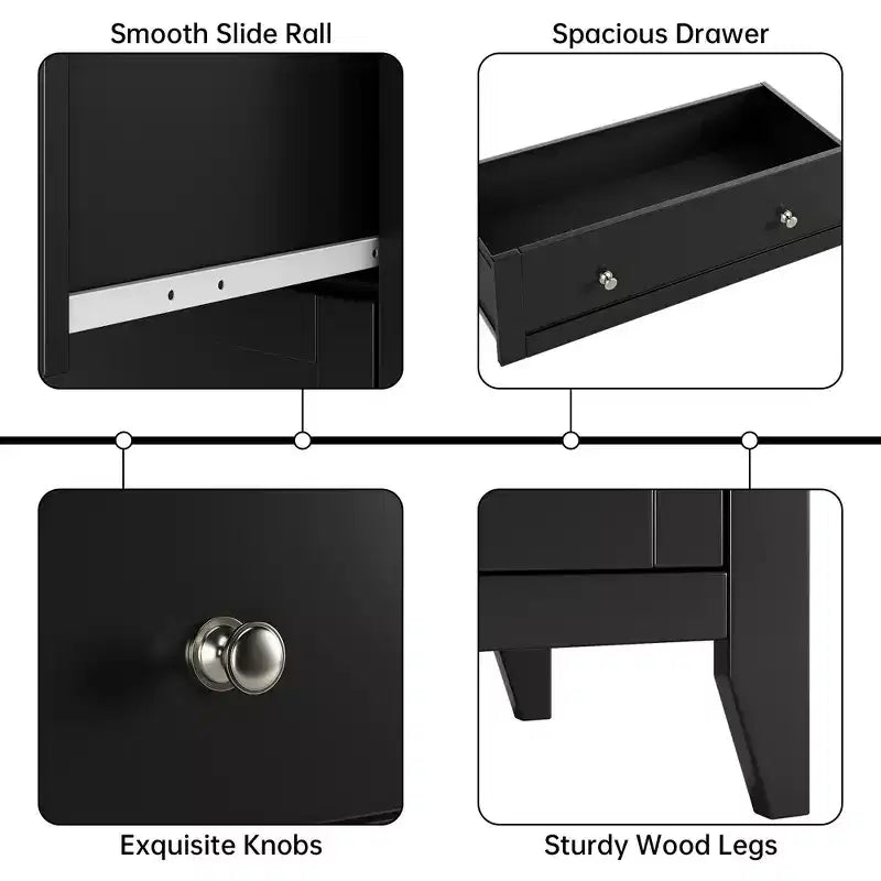 Comodino alto con cassetti, Mobile contenitore in legno stile rustico con cassetti profondi e maniglie in metallo, per camera da letto, soggiorno e ingressoNERO