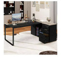 71in Black L Shaped Desk Executive Desk With Power Outlets With File Cabinet For Home