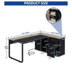 71in Black L Shaped Desk Executive Desk With Power Outlets With File Cabinet For Home