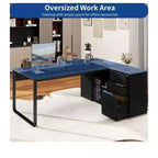 71in Black L Shaped Desk Executive Desk With Power Outlets With File Cabinet For Home