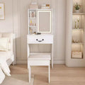 Okak Modern Compact Vanity with Padded Stool, Multi-Tier Vanity Desk with Dust-Proof Hidden Storage, Vanity Desk with Mirror, White