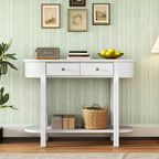Luxystar Retro Console Table with Curved Design and Smooth Glaze for Entryways and Living Rooms, Antique White