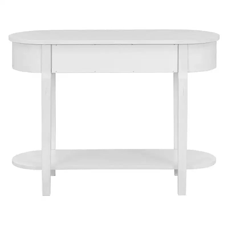 Luxystar Retro Console Table with Curved Design and Smooth Glaze for Entryways and Living Rooms, Antique White