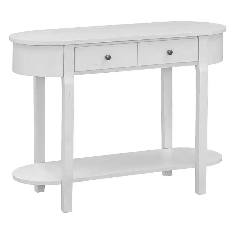 Luxystar Retro Console Table with Curved Design and Smooth Glaze for Entryways and Living Rooms, Antique White