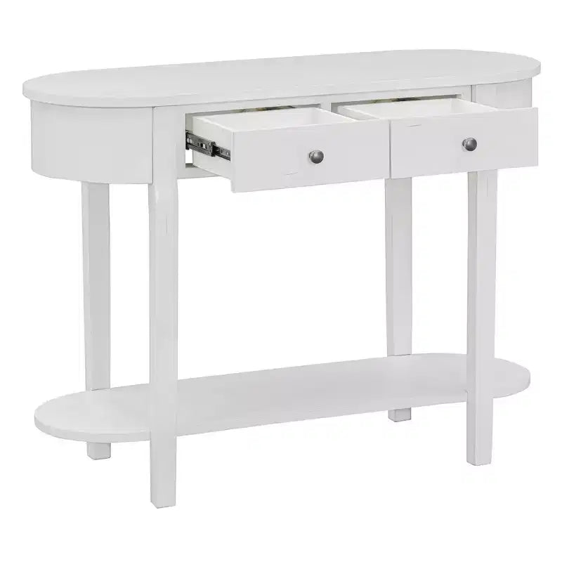 Luxystar Retro Console Table with Curved Design and Smooth Glaze for Entryways and Living Rooms, Antique White