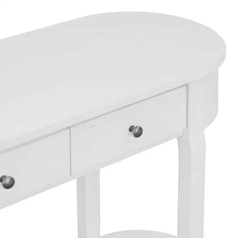 Luxystar Retro Console Table with Curved Design and Smooth Glaze for Entryways and Living Rooms, Antique White
