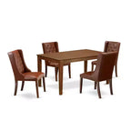 5-Piece Mahogany Finish Solid Wood Top Rectangular Button Tufted Dining Room Set (Seats-4)