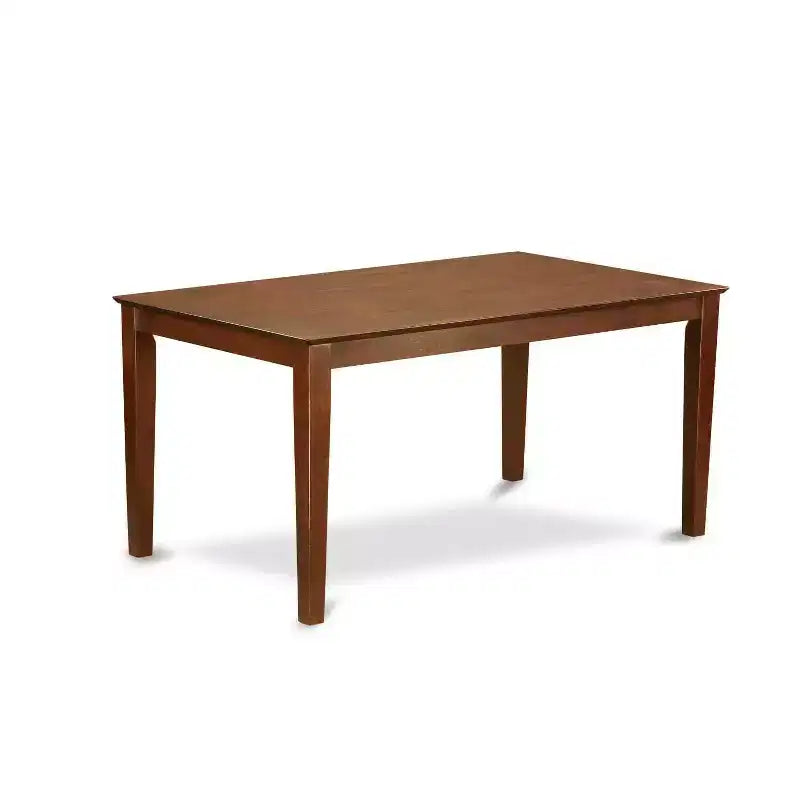 Set da pranzo rettangolare a 5 pezzi in legno massello con finitura mogano e bottoni capitonné (4 posti)