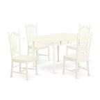 HomeStock 5-Pc Linen White Finish Solid Wood Top - Dining Room Set with Dropleaf - Seats 4