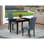 HomeStock 3-Piece Black Finish Rectangular Solid Wood Top With Butterfly Leaf Dining Table Set