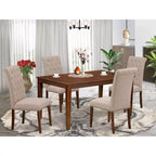 HomeStock 5-Pc Mahogany Finish Solid Wood Top - Rectangular Dining Room Set - Seats 4