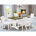 HomeStock Tavolo da Pranzo Rettangolare 7 Pezzi con Piano in Legno Massello Finitura Rovere Naturale e 6 Sedie