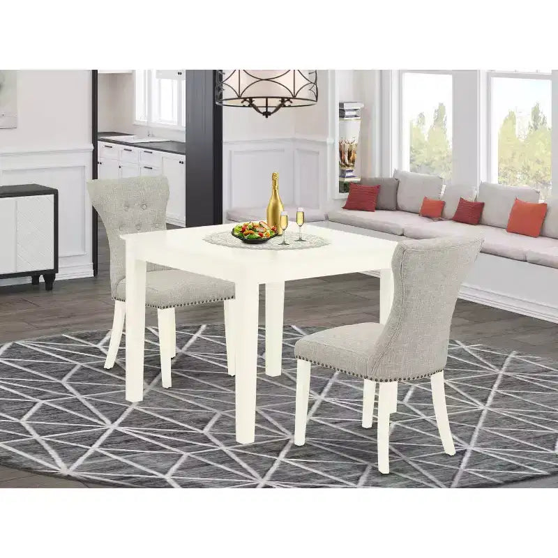 Set da pranzo moderno 3 pezzi per cucina - Tavolo e 2 sedie Parsons - Finitura bianco lino