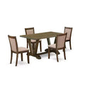 HomeStock 5-Piece Distressed Jacobean Finish Solid Wood Top Dining Table with 4-Parson Chair