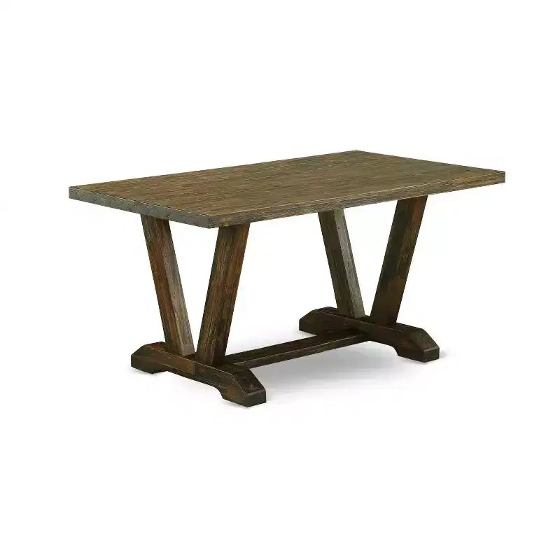 HomeStock 5-Piece Distressed Jacobean Finish Solid Wood Top Dining Table with 4-Parson Chair